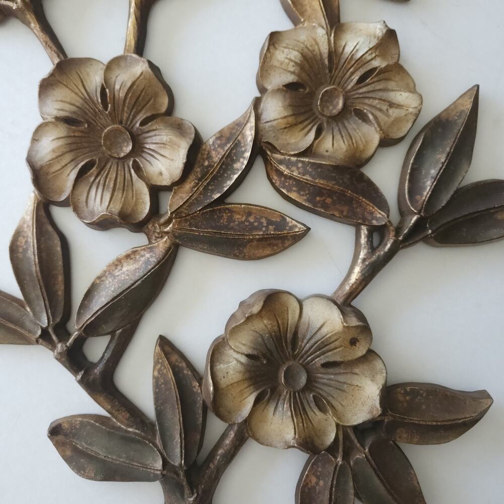 Vtg Syroco Gold Dogwood Branch Wall Plaque MCM Hollywood Regency 20"H PAIR - Picture 6 of 8